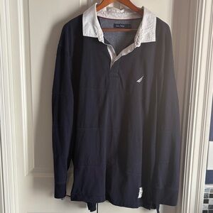 Nautica Dark Blue Rugby Shirt with White Collar